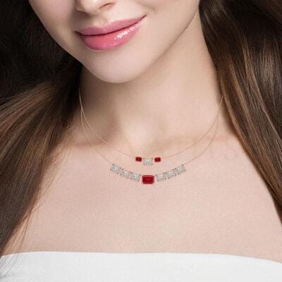 Sparkling Dance Layered Diamond & Ruby Necklace