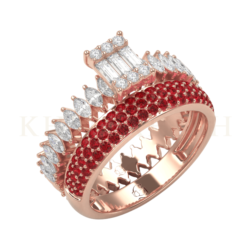 Slanting view of Floral Magic Diamond Band Ring in rose gold.
