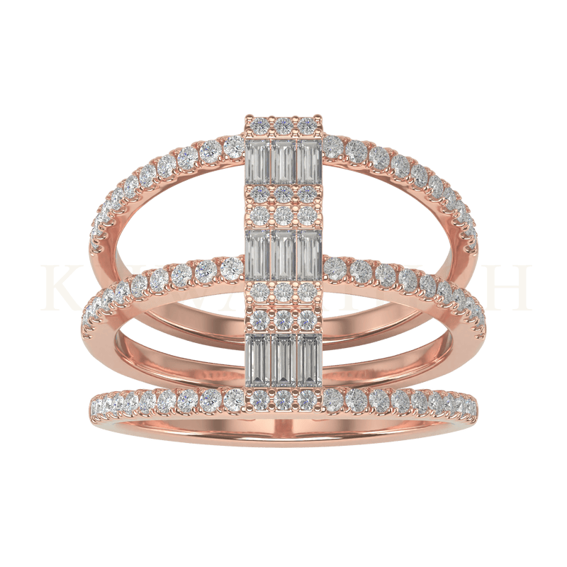 Top view of Rows of Dazzles Diamond Band Ring  in rose gold.