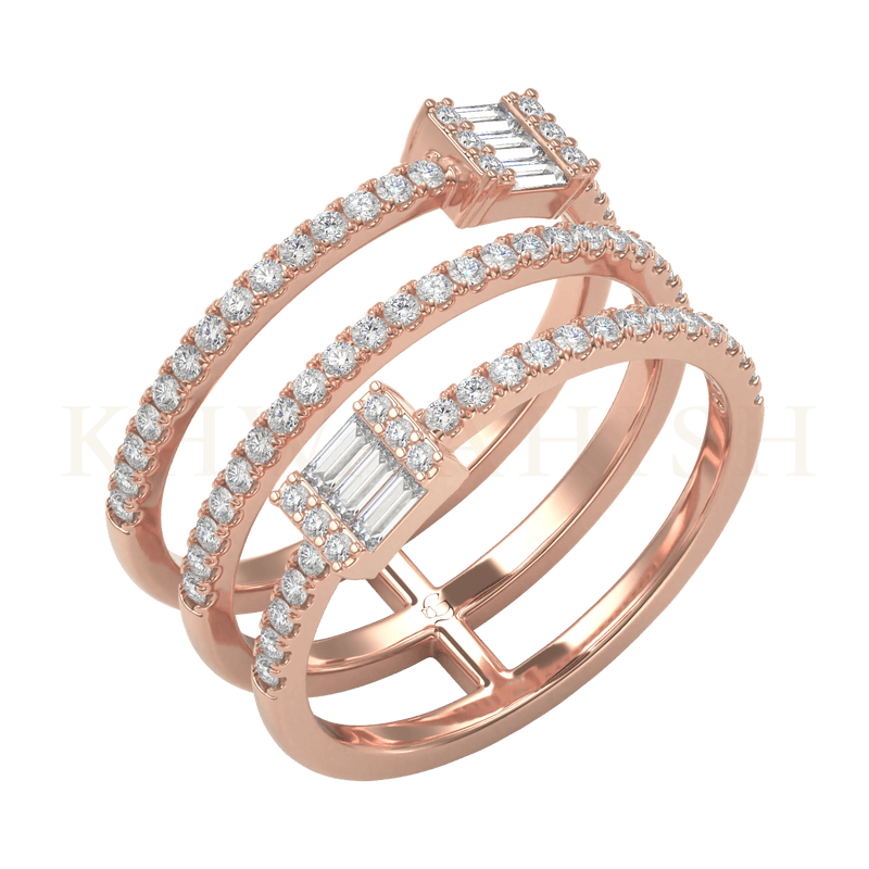 Slanting view of Radiating Elegance Diamond Band Ring  in rose gold.