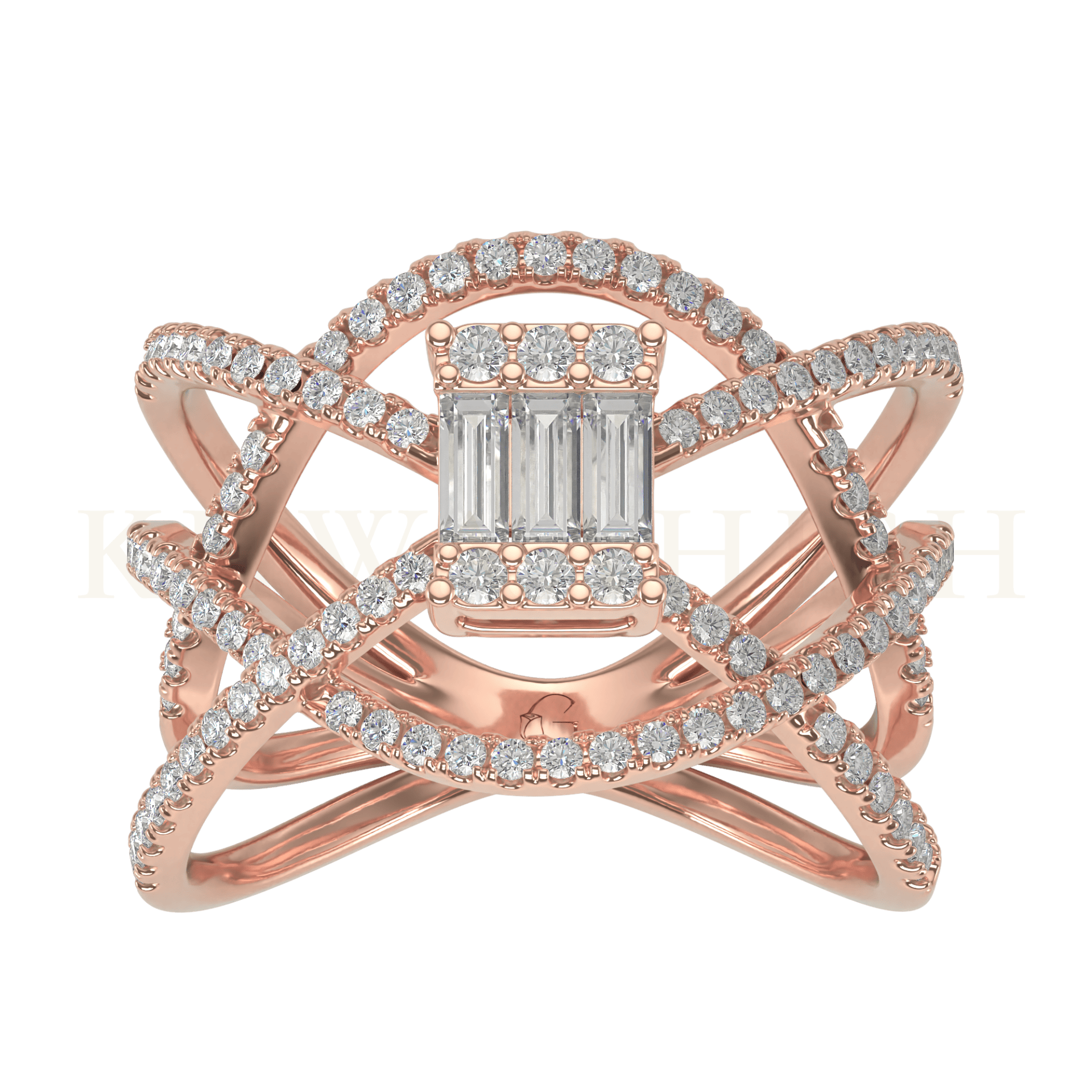 Top view of Criss Cross Beauty Diamond Band Ring  in rose gold.