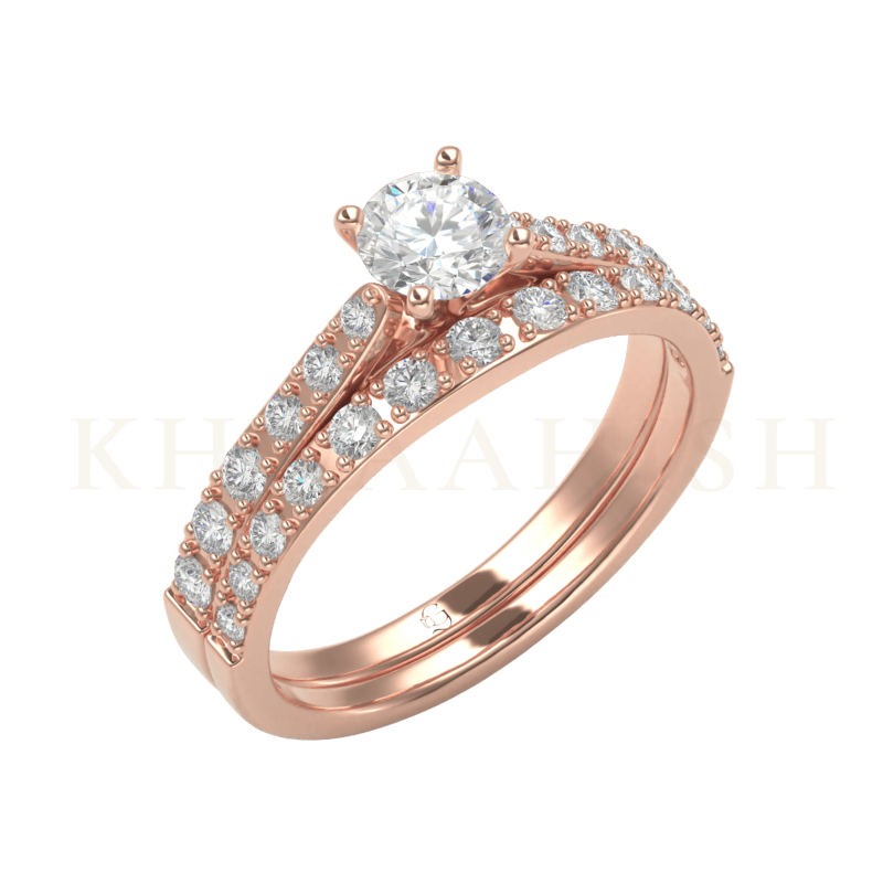 Slanting view of 0.50 ct Splendid Selene Solitaire Diamond Ring in rose gold.