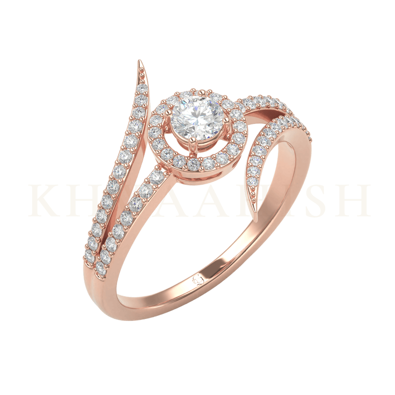 Slanting view of 0.25 ct Snazzy Shine Solitaire Diamond Ring in rose gold.