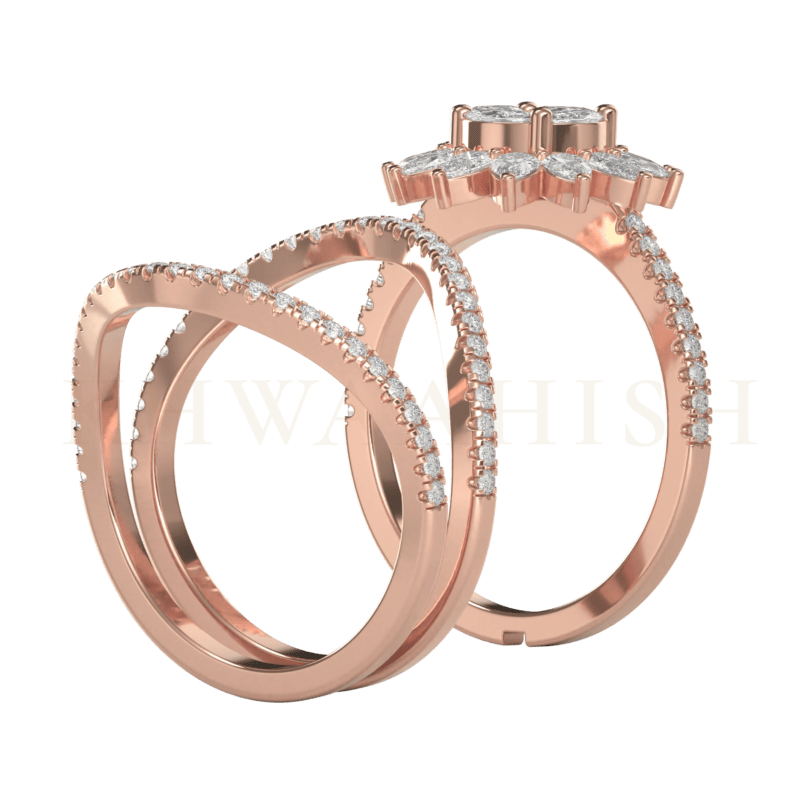 Detachable view of Shining Fantasy Diamond Jacket Ring in rose gold.