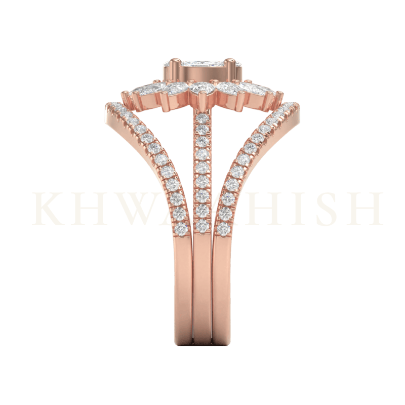 Side view of Shining Fantasy Diamond Jacket Ring in rose gold.