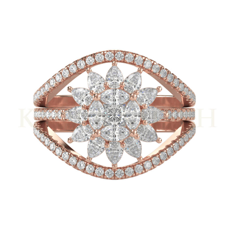 Another Top view of Shining Fantasy Diamond Jacket Ring in rose gold.