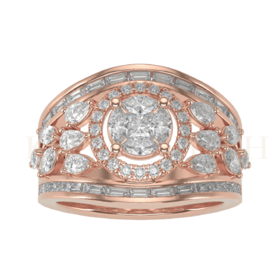 Top view of Compelling Radiance Diamond Cocktail Ring in rose gold.