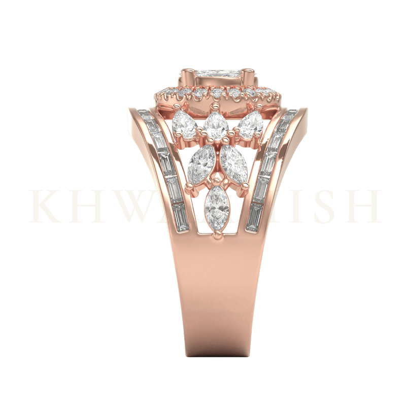 Side view of Compelling Radiance Diamond Cocktail Ring in rose gold.